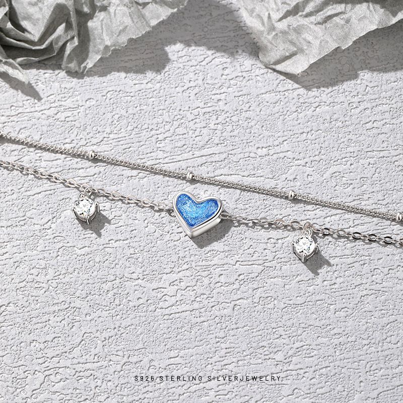 Heart Anklet S Double Chain Foot Niche Design Fashion Silver Jewelry Gift For Girlfriend Best Friend_voghion.com
