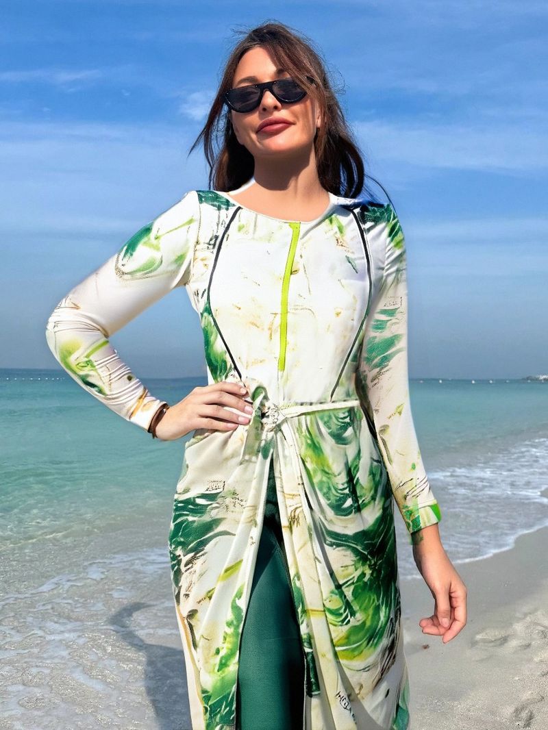Conservative Long Sleeve One Piece Swimsuit Women's Vacation Style Gradient Color Swimwear High Elasticity Quick Dry_voghion.com