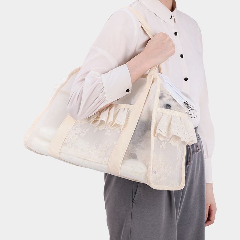 Zaino per cani, in stile coreano, traspirante, portatile, da esterno, con tracolla in pizzo, per gatti, in tinta unita_voghion.com