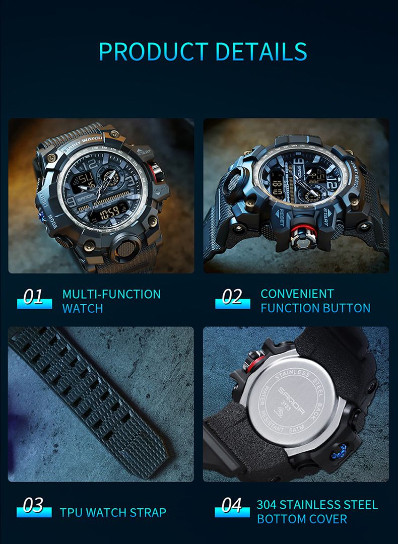 Trendy Digital Sports Watch For Men & Students - Waterproof, Multifunction, LED Backlight, Stopwatch, Alarm Waterproof Multifunctional Watch_voghion.com