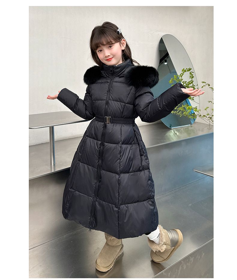 2024 Winter Clothing: Girls' Down Jacket, Long Girl's Coat, Korean Edition, Thickened Wool Collar, Waist Cotton Jacket_voghion.com