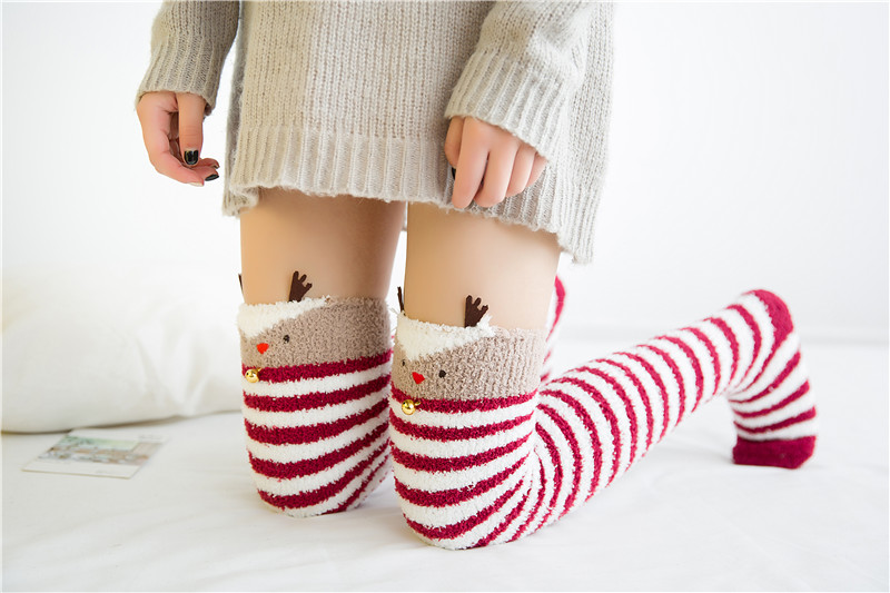 Japanescht Mori Meedchen Déiermodell Knéi Gestreift Séiss Kompressioun Hierscht Wanter Waarm Socken Kawaii Gemittlech Laang Oberschenkel Héich_voghion.com