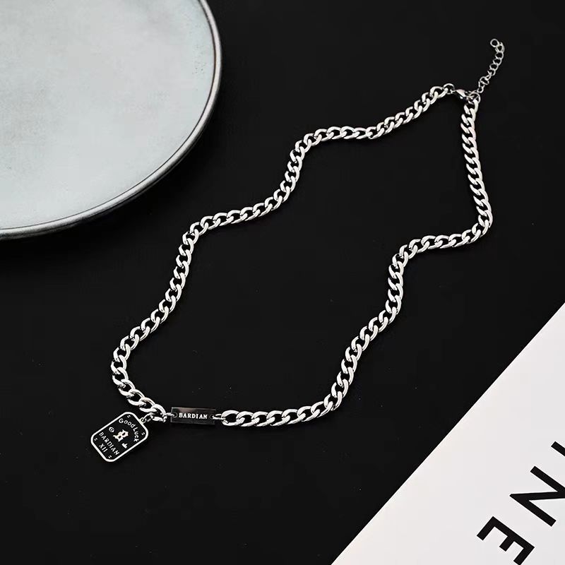 Lucky Nameplate Necklace Men's Trendy Versatile Cross-border Jewelry Fashion Hip-hop Accessories Collarbone Chain Sweater Chain Does Not Fade_voghion.com