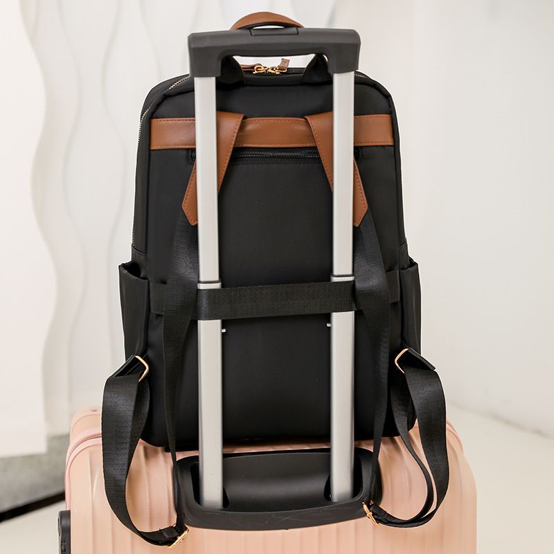 Mochila de nailon de color sólido con textura, resistente al agua, de gran capacidad, informal, para colgar en el carrito, para mujer_voghion.com