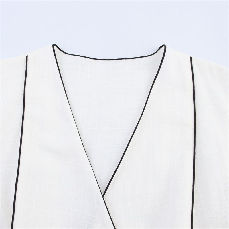 Women's Clothing Summer Fashion Casual Piping Double Breasted Jacket Wide Leg Pants_voghion.com