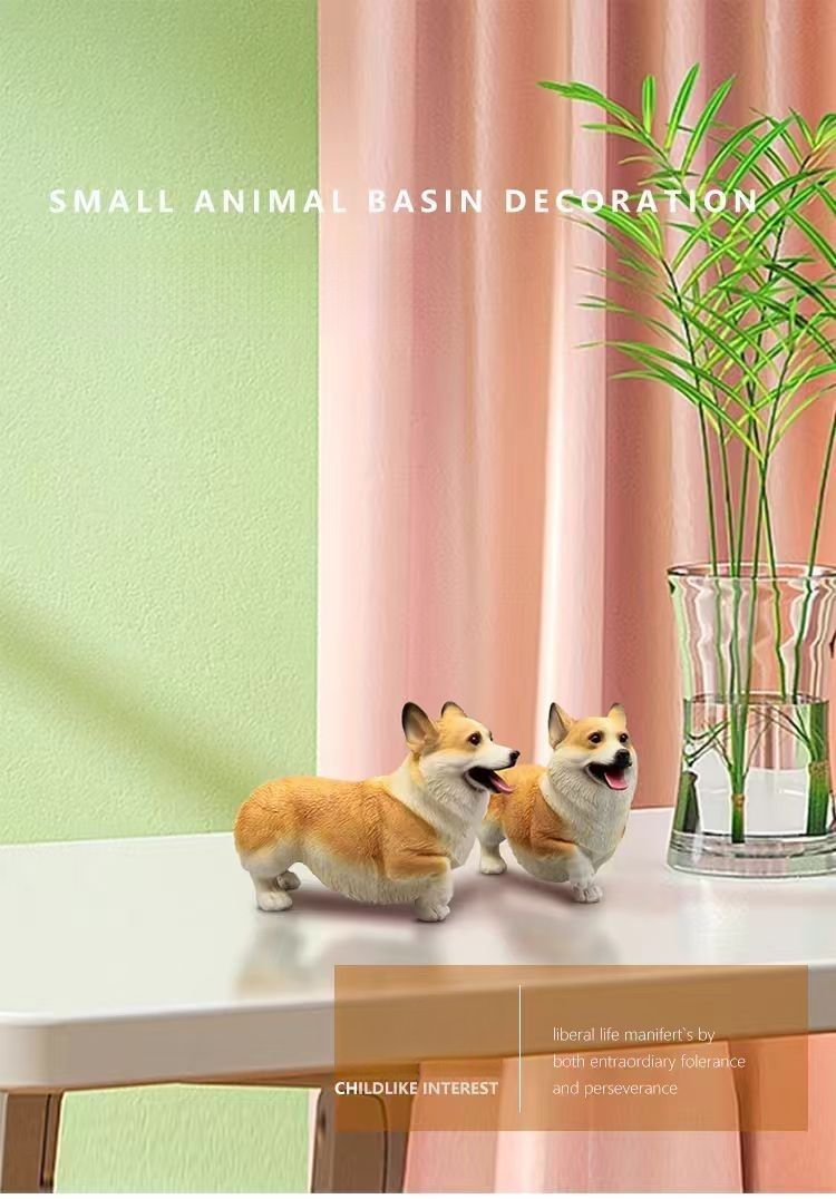Realistische Corgi-Welpenfigur, niedliche Hunde-Gedenkskulptur, Balkon, Garten, Schreibtischdekoration, Kunstharz, Handwerk_voghion.com