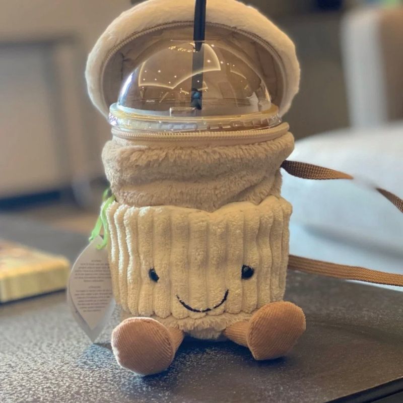 British Coffee Milk Tea 2024 New Crossbody Women's Plush Ins Style Portable Toy Cup Holder Bag_voghion.com