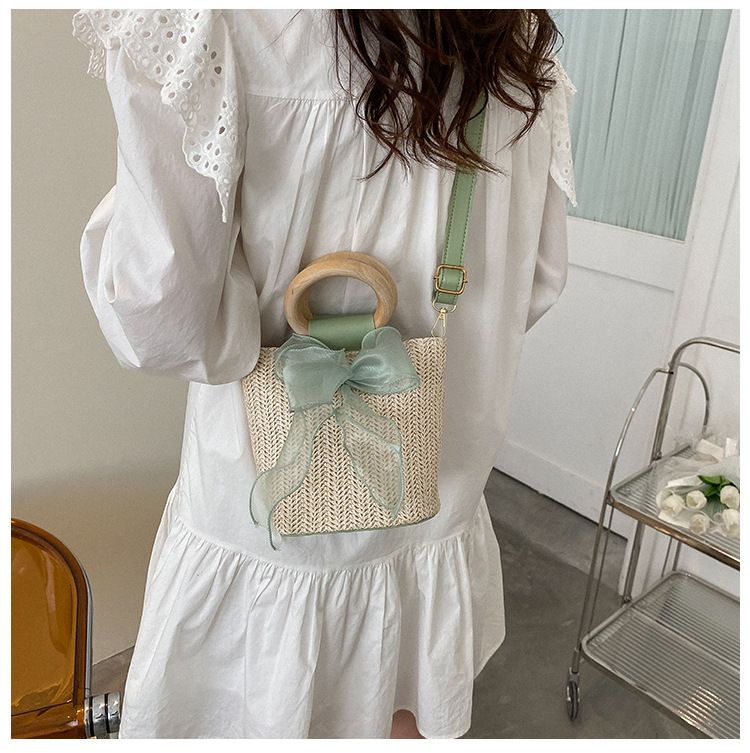 Borsa a secchiello da donna, stile giardino, borsa in erba, borsa a secchiello alla moda femminile, piccola borsa intrecciata, borsa a tracolla con tracolla singola_voghion.com