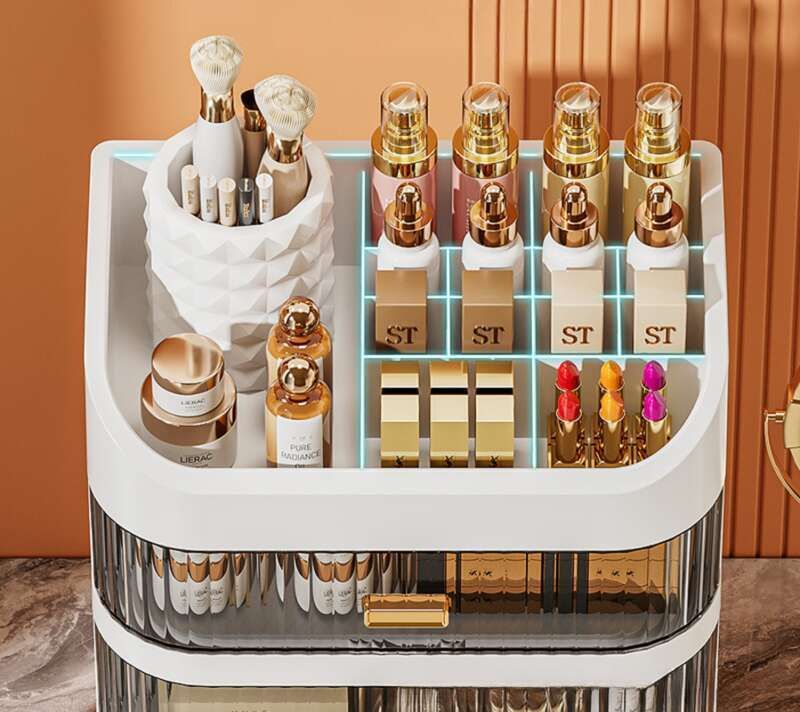 Cosmetics Sliding Door Drawer Style Desktop Multifunctional Cabinet, Multi-layer Makeup Box, Dressing Table Storage Rack_voghion.com