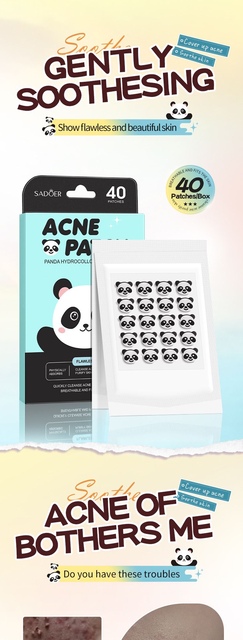 40 Patches Unsichtbares und schönes Panda-Hydrokolloid-Akne-Pflaster_voghion.com