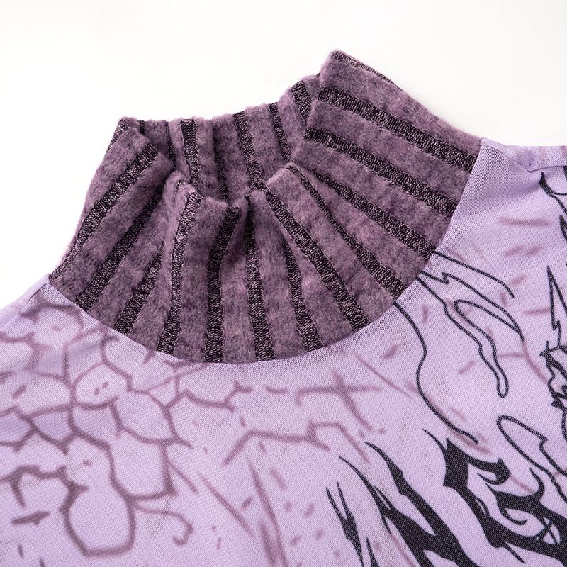 Q23TP750 2024 Top corto con ombligo expuesto y retazos de malla con estampado de patrón para mujer, nuevo estilo de Instagram_voghion.com