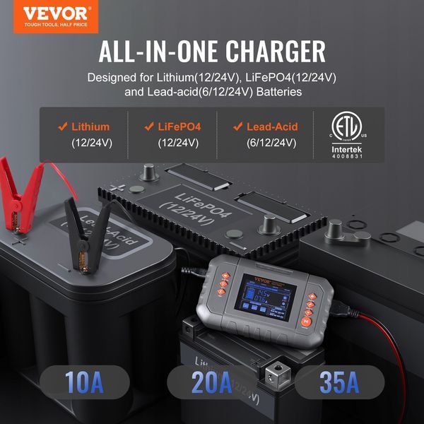 Smart Battery Charger, 35-Amp, Lithium LiFePO4 Lead-Acid (AGM / Gel / SLA) Car Battery Charger With LCD Display, Trickle Charger Maintainer Desulfa_voghion.com