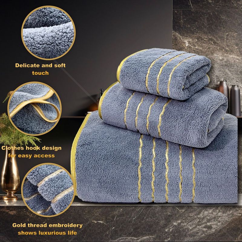 Coral Fleece Bath Towel Set - Ultra Soft & Highly Absorbent (Includes Hair Wrap & Face Towel Thick & Quick-Drying For Home & Spa Use)_voghion.com