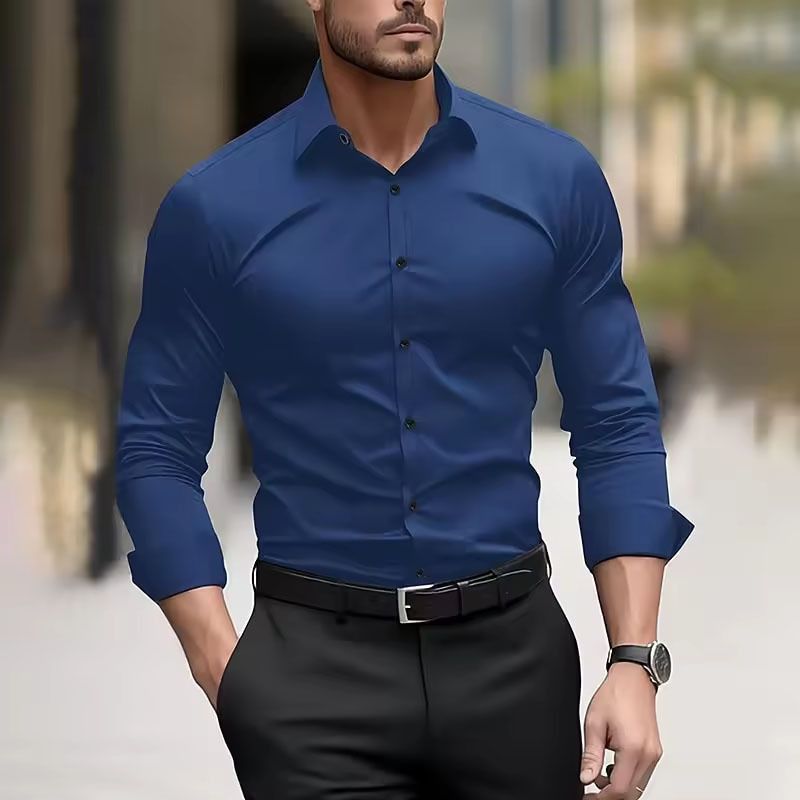 Camicia da uomo elasticizzata semitrasparente – Camicia casual da lavoro in poliestere elasticizzato a 4 vie con comfort traspirante per l'ufficio e la sera_voghion.com
