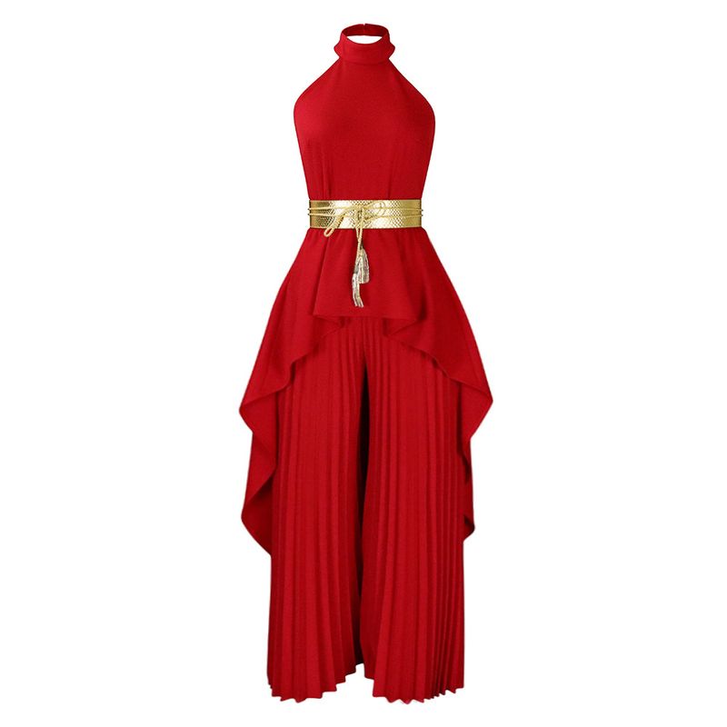 Damenbekleidung Sommermode zweiteilig ärmellos rückenfrei unregelmäßig langer Rock Hose mit weitem Bein_voghion.com
