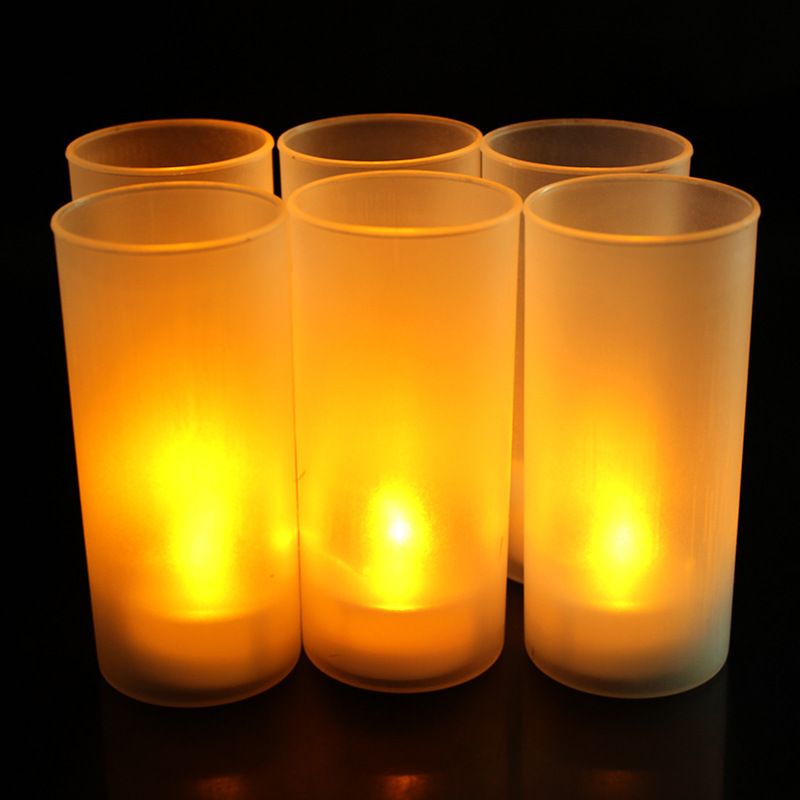 Flammenloses LED-Kerzenset mit mattierten Plastikbechern – batteriebetriebene, flackernde Teelichter für Weihnachten, Heimdekoration und Partys (4 Farben, 6er-Pack)_voghion.com