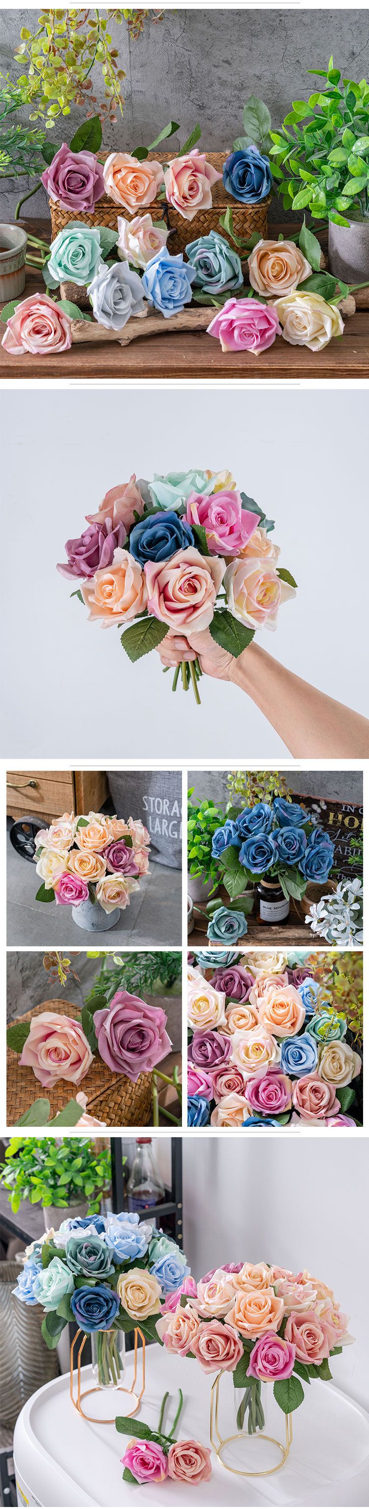Fabricante de rosas Flor artificial Decoração para casa Buquê de casamento Rosa Parede Flor artificial PJ1052_voghion.com