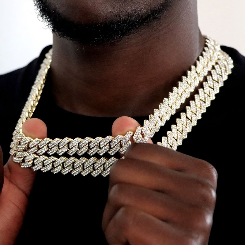 2025 New Arrivals Hip Hop 14MM Prong Link Necklace & Bracelet Iced Out Bling Cuban Chain Rhinestone Chains For Men Punk Rapper Jewelry_voghion.com
