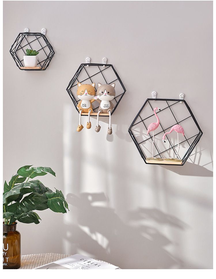 Wandregal-Set – Schwebende Regale zur Wandmontage ohne Bohren für Schlaf- und Wohnzimmer, Wandregale aus Metall mit modernem geometrischem Design_voghion.com