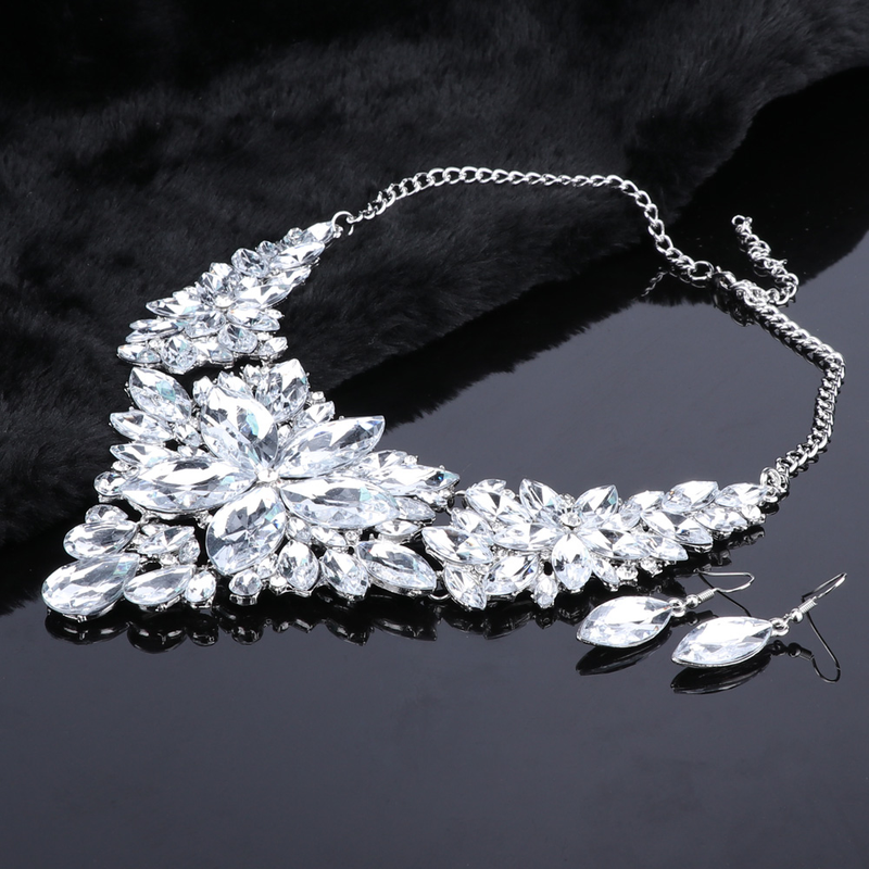 Kristall-Choker-Statement-Halskette, Ohrring-Schmuckset, Strass-Hochzeitsgeschenk, Frauen, Bräute, Abschlussball, Party_voghion.com