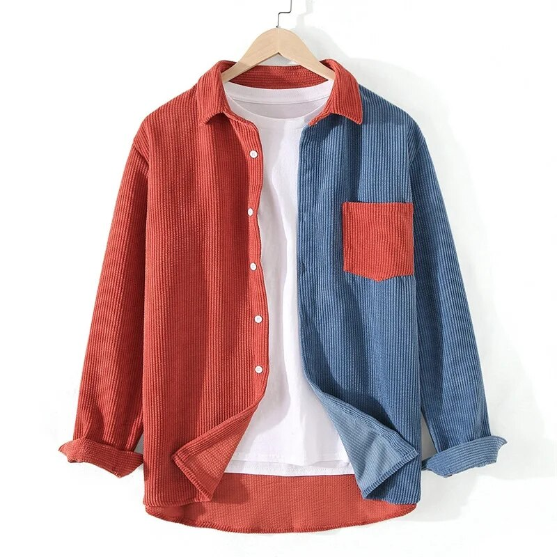 Spring Autumn Cargo Corduroy Men Long Sleeve Casual Pocket Patchwork Men's Shirts High Quality Overshirt Blouses Male_voghion.com