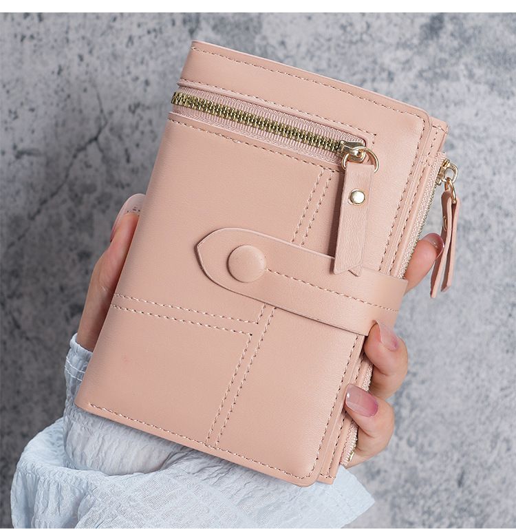 Neu Damen Geldbörse PU Leder Kurzen Reißverschluss Geldbörse Drei-Fach Brieftasche_voghion.com