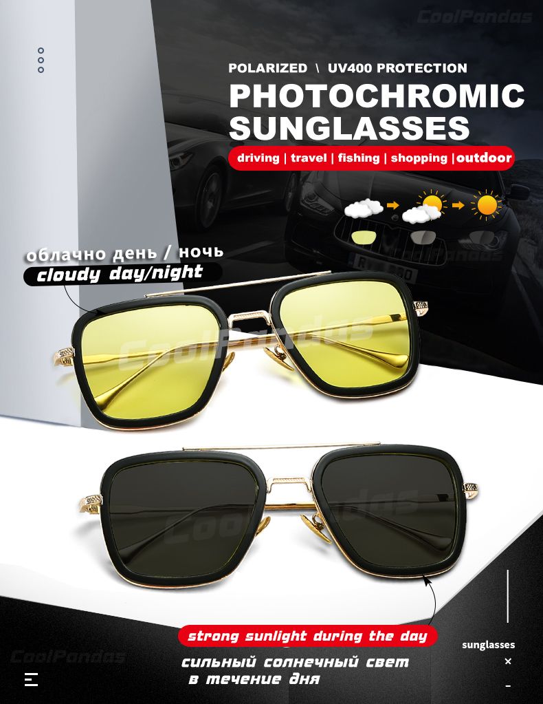 Moda LIOUMO Moda Tony Stark Occhiali da sole Uomo Donna Fotocromatici Polarizzati Occhiali da guida Steam Punk oculos de sol feminino_voghion.com