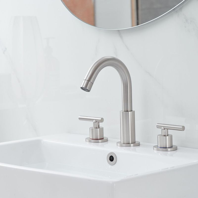 8 In. Widespread 2-Handle Mid-Arc Bathroom Faucet With Valve And CUPC Water Supply Lines In Brushed Nickel_voghion.com