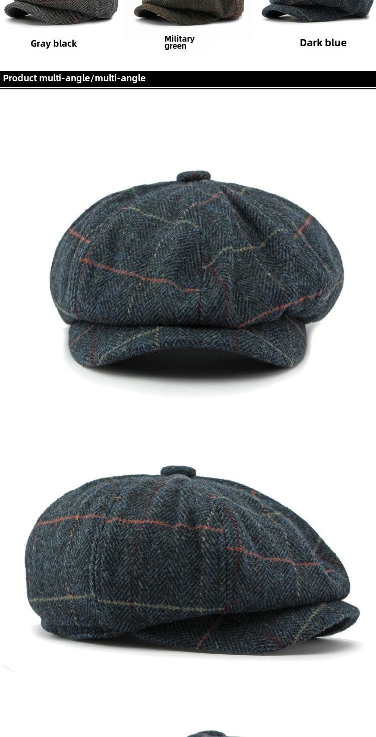 Cappello da strillone retrò britannico da uomo, autunno e inverno, classico, a quadri, da conducente, da pittore, da donna_voghion.com