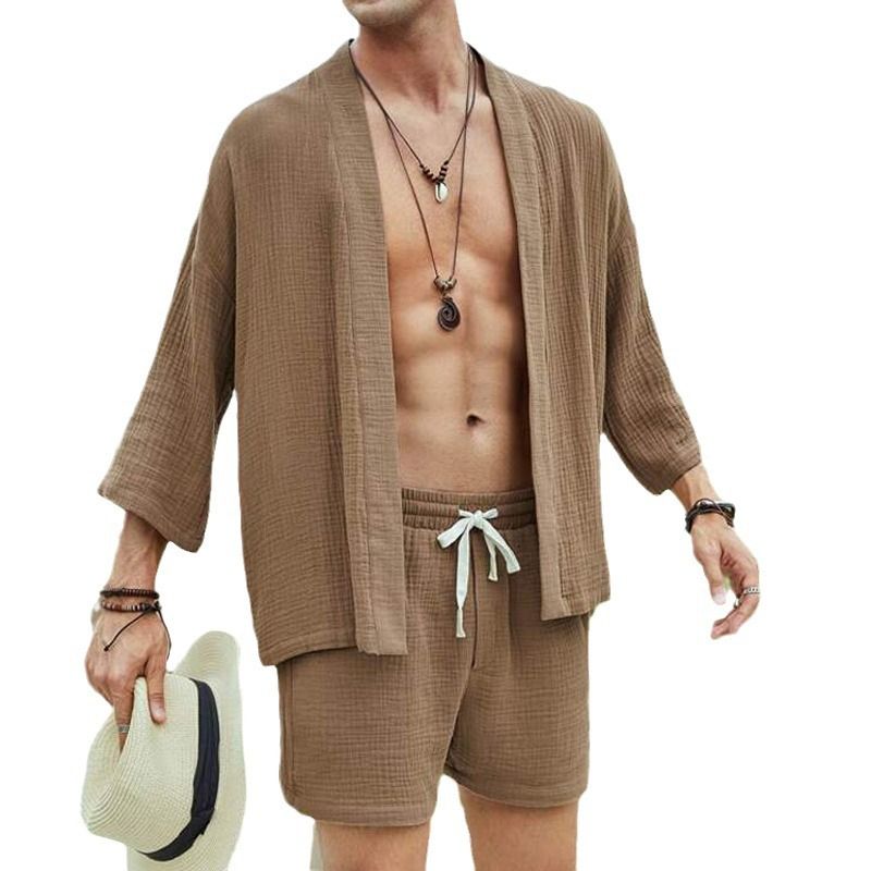 CT And Two-Piece Set New Loose Three-Quarter Sleeve Shirt Slim Fit Casual Shorts Men's_voghion.com