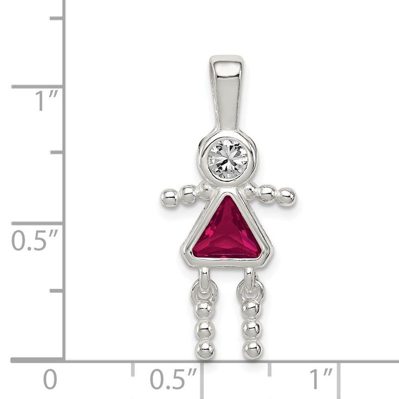 Sterling Silver Rhodium-plated CZ & July Glass Girl Pendant_voghion.com