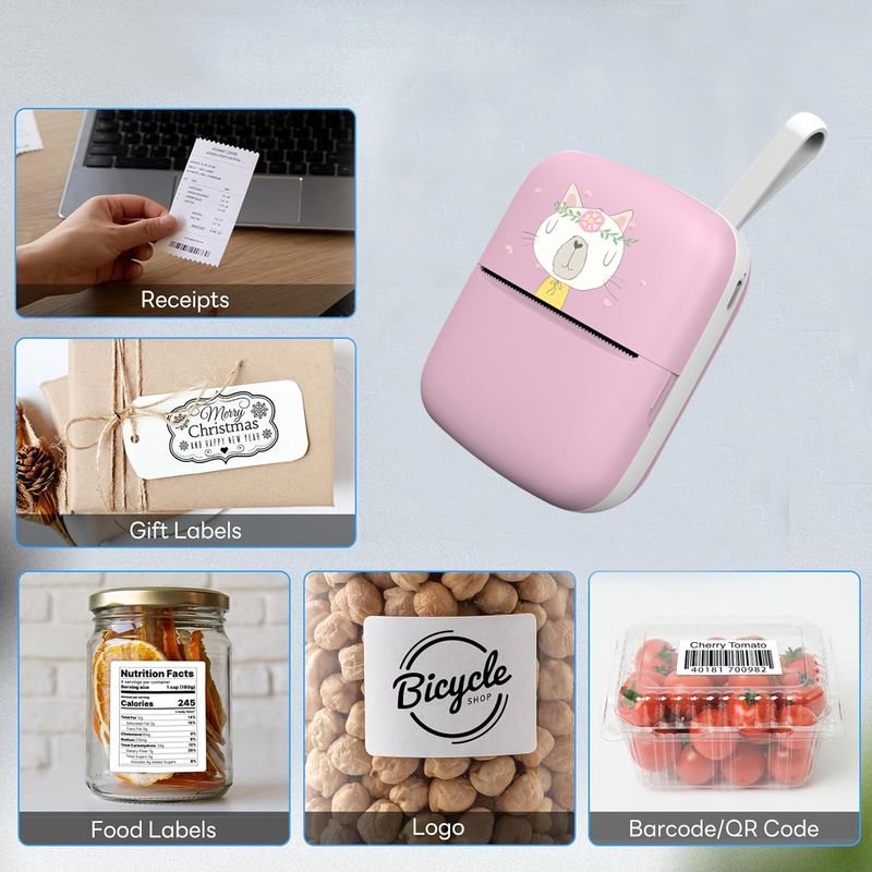 Mini Printer for iPhone and Android, Wireless Mini Photo Printer Label Printer, Portable BT Mini Thermal Printer for Printing Label, Journal, Study No_voghion.com