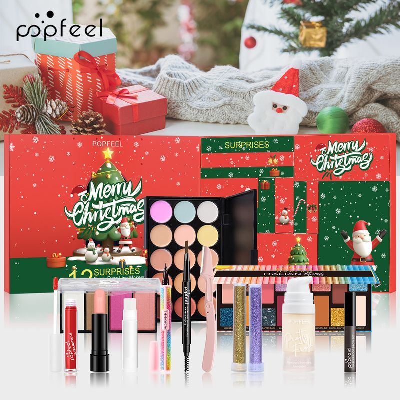 Conjuntos de maquillaje POPFEEL Christmas Countdown Holiday Gift Box Sombra de ojos Lápiz labial Cosméticos Conjunto completo Combinación_voghion.com