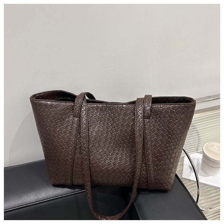 Women's Bags Version Simple Fashion Solid Color Retro Woven Pattern Large Capacity Casual Tote Underarm Shoulder Bag_voghion.com