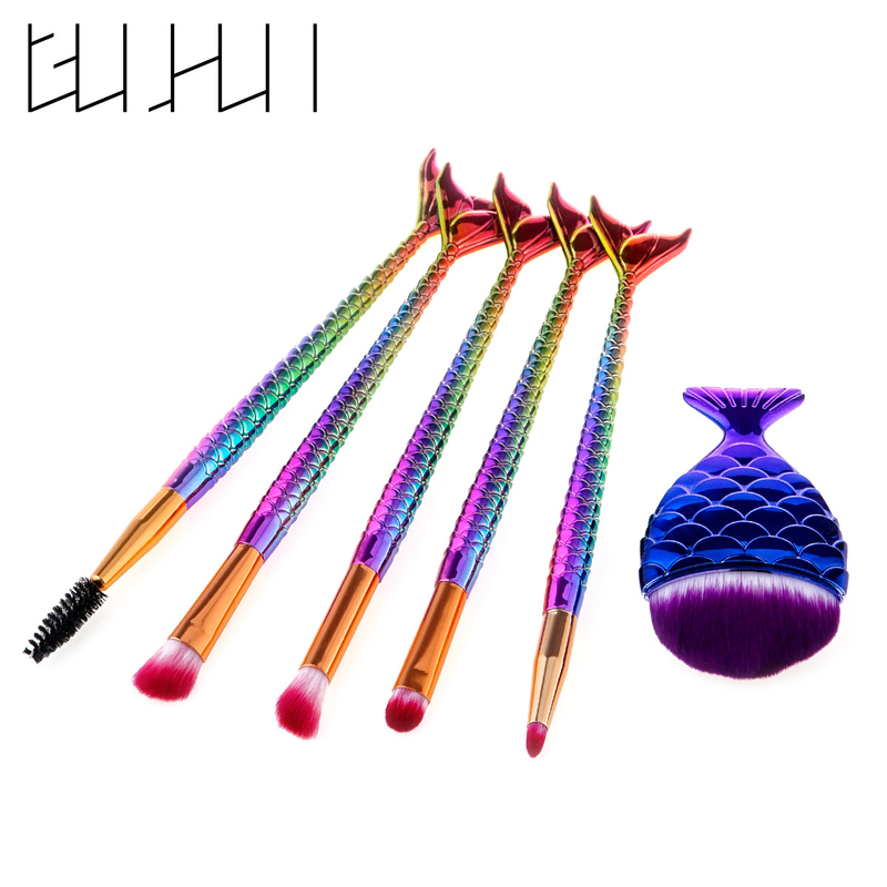 5-teiliges Make-up-Pinselset, Make-up-Tools, Meerjungfrau + kleiner dicker Fisch, Augenset, Lidschattenpinsel, GUJHUI_voghion.com