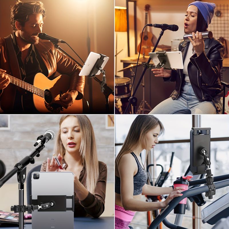 4.7-13.5" Tablet And Smartphone Holder Microphone Stand With 360-Degree Rotatable Swivel Mount For Music Sheet Live_voghion.com