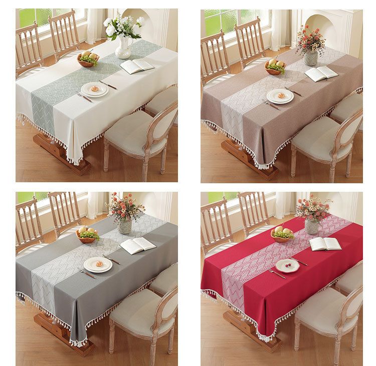 Tovaglia in tessuto stile nordico, tovaglia in cotone e lino, tovaglia natalizia con frange_voghion.com
