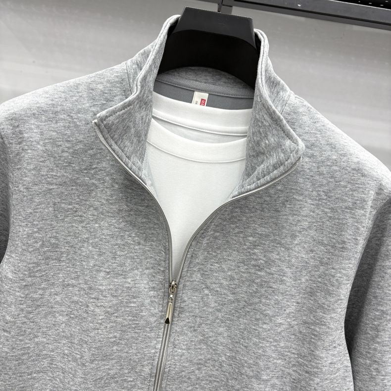 Herren-Reißverschlussjacke aus hochwertigem Baumwoll-Mix – Atmungsaktive Sportbekleidung mit entspannter Passform und geripptem Saum (Hellgrau/Marineblau/Schwarz/Anthrazit/Dunkelblau)_voghion.com