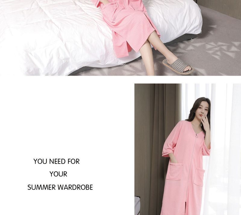 2023 New Waffle Zipper Nightgown Unisex Thin Home Wear Plus Size Pajamas 200 Jin_voghion.com
