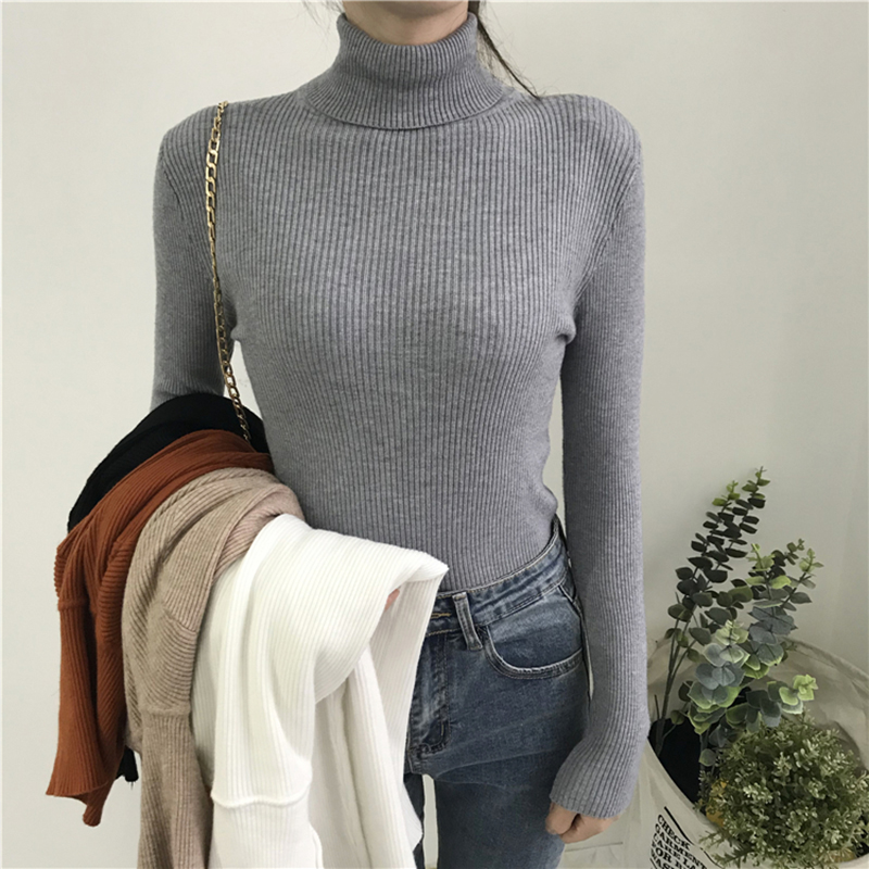 2023 herbst Winter Dicken Pullover Frauen Gestrickte Rippen Pullover Pullover Langarm-rollkragenpullover Schlank Jumper Weiche Warme Pull_voghion.com