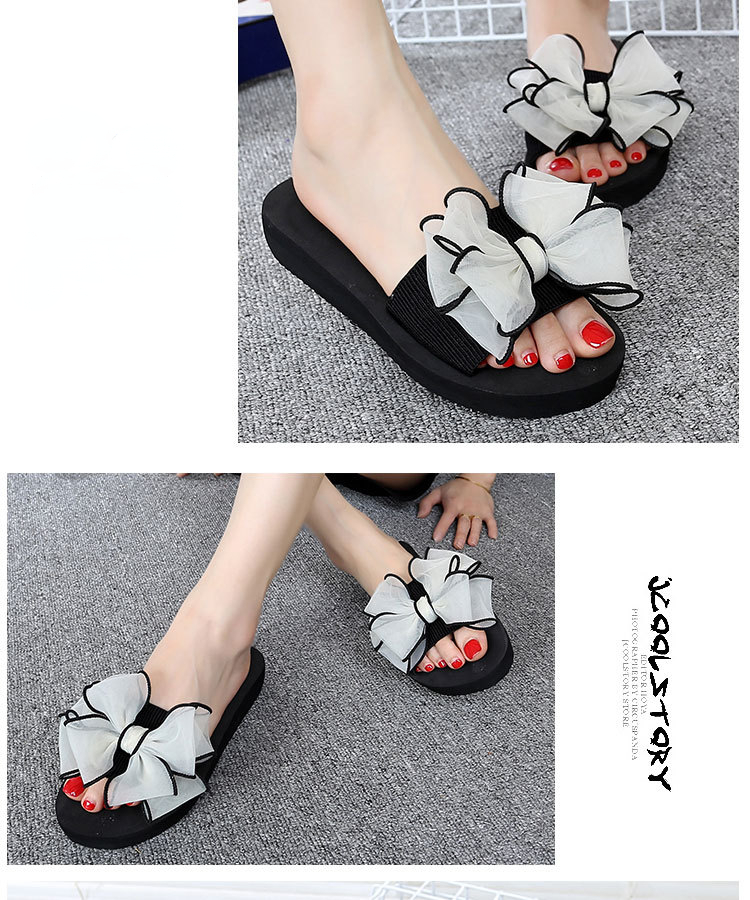 Sandales d'été, pantoufles à nœud pour femmes, talons hauts, tongs, chaussures compensées à la mode, semelles à plateforme, chaussures de plage portées en dehors du bord de mer_voghion.com