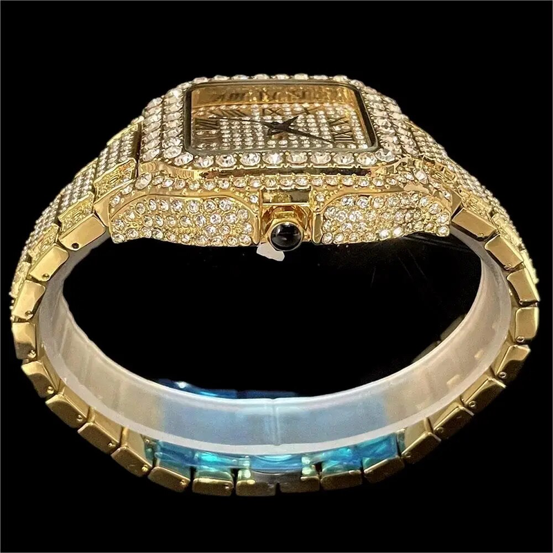 MissFox - Men's Luxury Quartz Watch, Date Present, Hip Hop, Ice Diamond, Shiny, Square, Direct Shipping_voghion.com