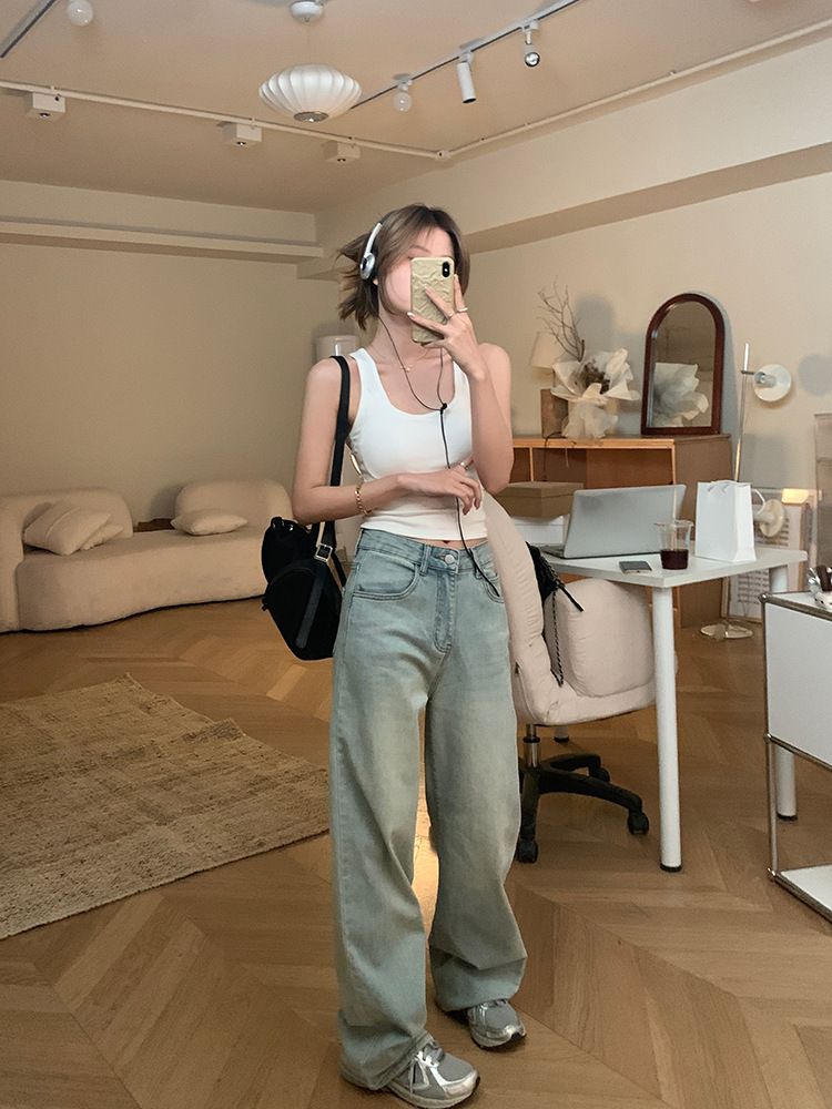 Spicy girl wearing camisole, vest, lingerie, women's fixed cup, one-piece chest pad, casual, versatile, breathable, and_voghion.com