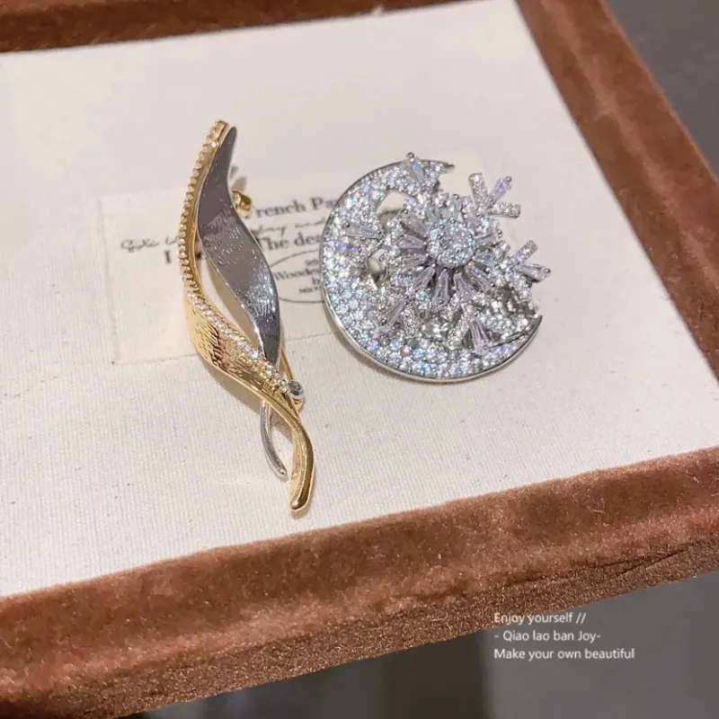 Fermaglio per capelli a forma di fiocco di neve con luna color argento e dettagli in strass, delicato ed elegante regalo per lei, alta qualità._voghion.com