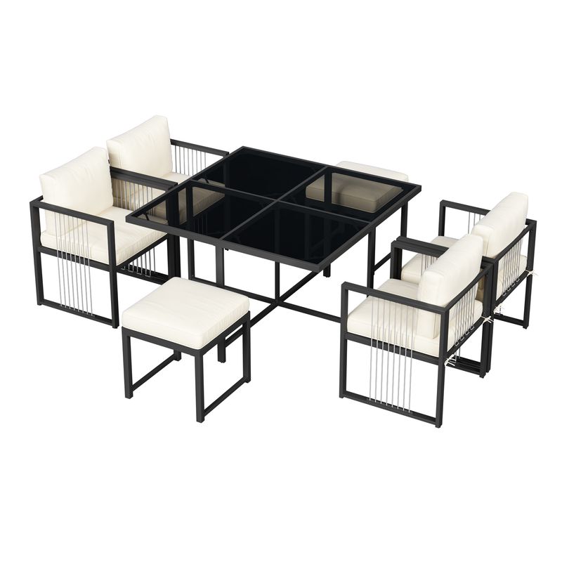 Set da 7 posti per esterni per 6 persone, tavolo con superficie in vetro_voghion.com