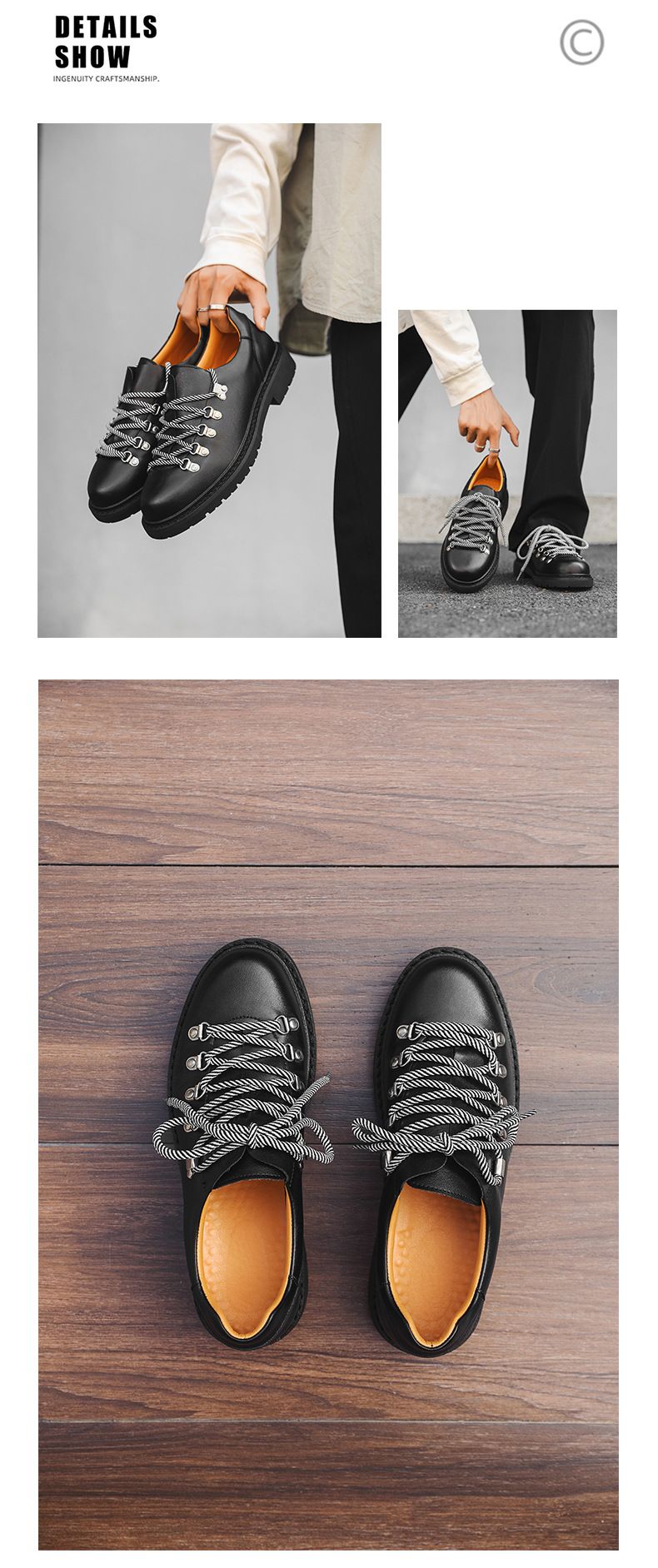 Men's Casual Streetwear Derby Shoes With Thick Sole & Color Blocking Design - Comfortable For Business & Outdoor Wear_voghion.com