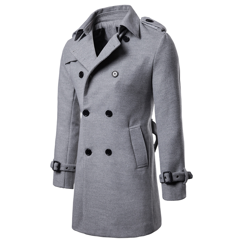Spring Men's Long Tweed Coat Trench Coat_voghion.com