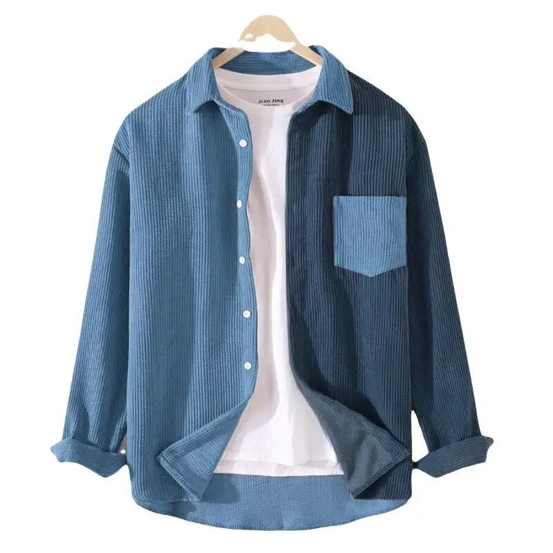 Spring Autumn Cargo Corduroy Men Long Sleeve Casual Pocket Patchwork Men's Shirts High Quality Overshirt Blouses Male_voghion.com