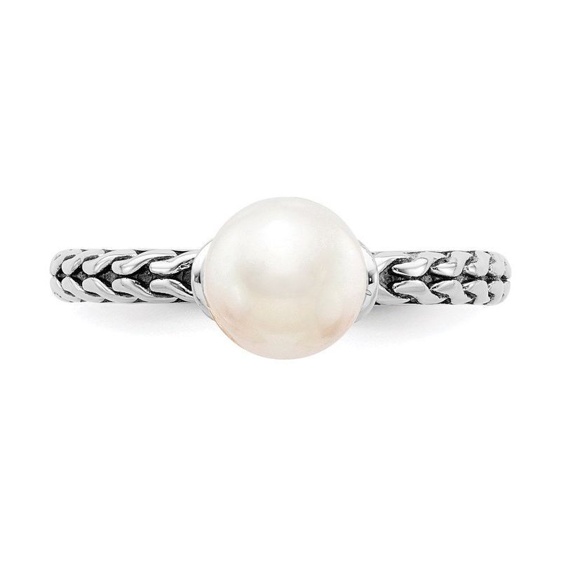 Sterling Silver Stack Exp. 7.0-7.5mm White FW Cultured Pearl Ring_voghion.com
