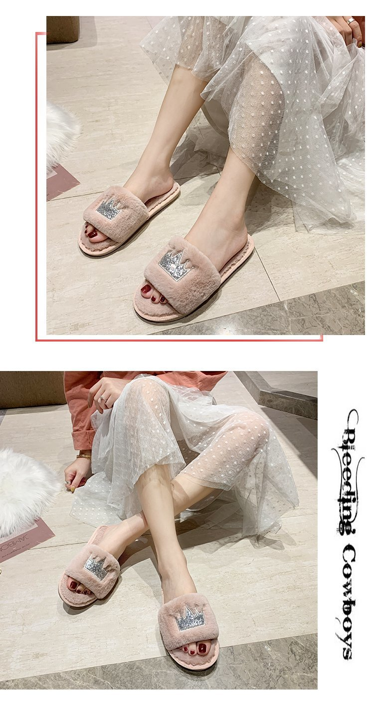 Pantofole in pelliccia da donna autunno e inverno nuove infradito per interni ed esterni pantofole in cotone fondo piatto corona calde scarpe casual da donna all'ingrosso_voghion.com